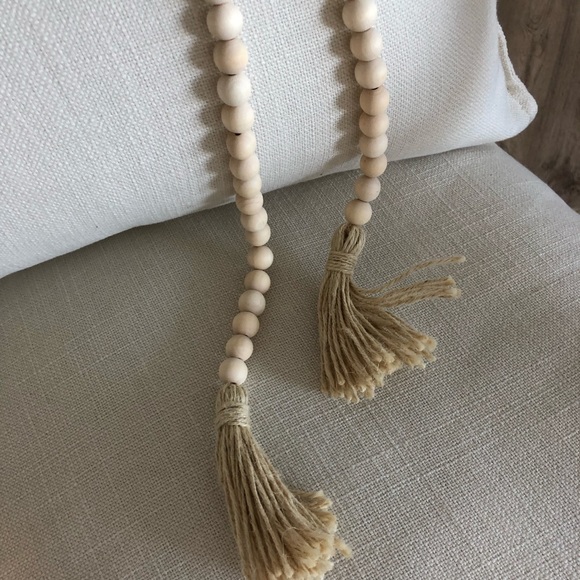 SOLD OUT. LONG DECORATIVE WOODEN BEADED TASSLE - Picture 3 of 4